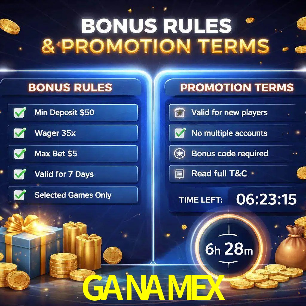 Reglas de promoción GANAMEX y condiciones de bonos explicadas visualmente